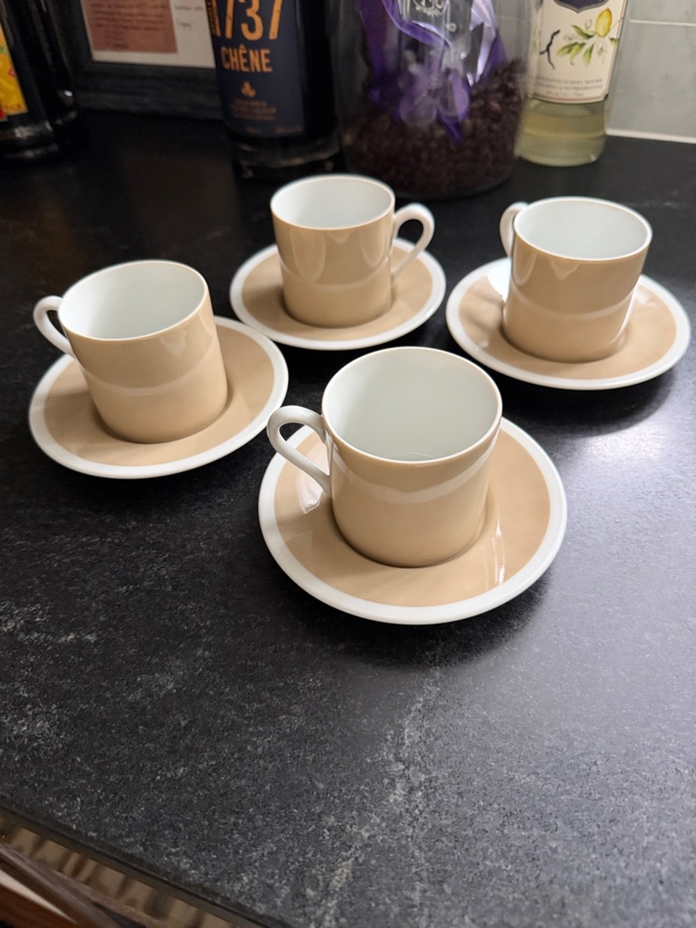 Beige Porcelain Espresso Cup and Saucer Set - 4 Pieces